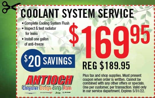 $169.95 coolant system service - Complete cooling system flush, inspect and test radiator for leaks, and install 1 gallon of anti-freeze - a $20 savings