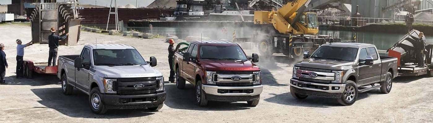 Ford Super Duty trucks at a job site