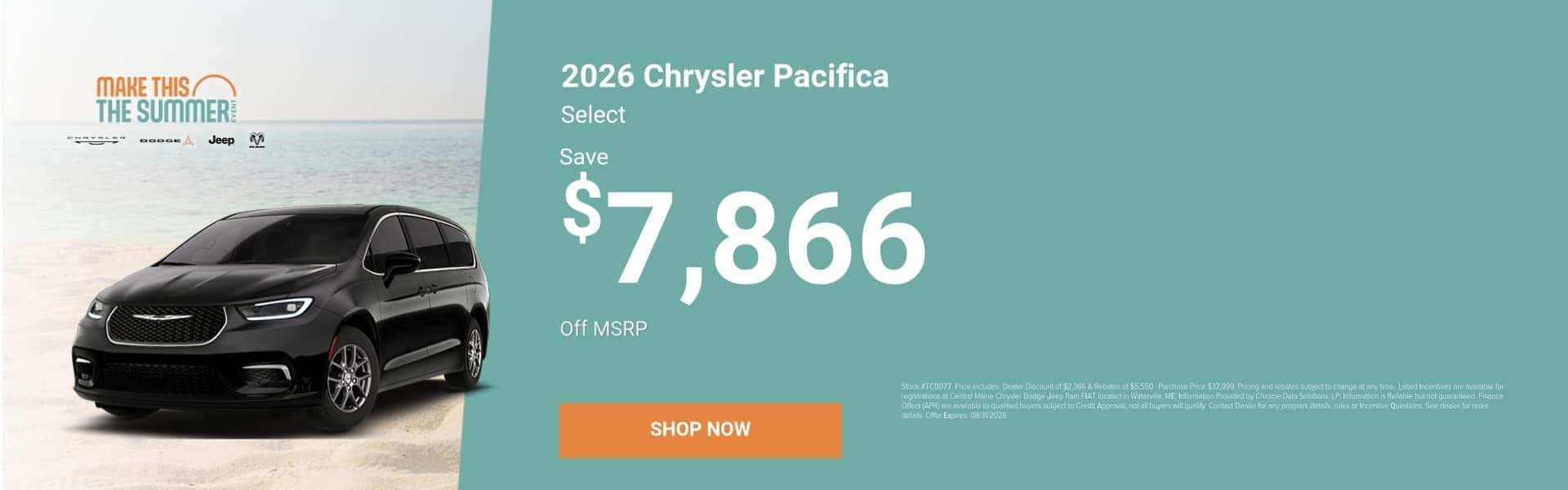 2026 Chrysler Pacifica Van Special Deals and Offers - Save $7,866 Off MSRP