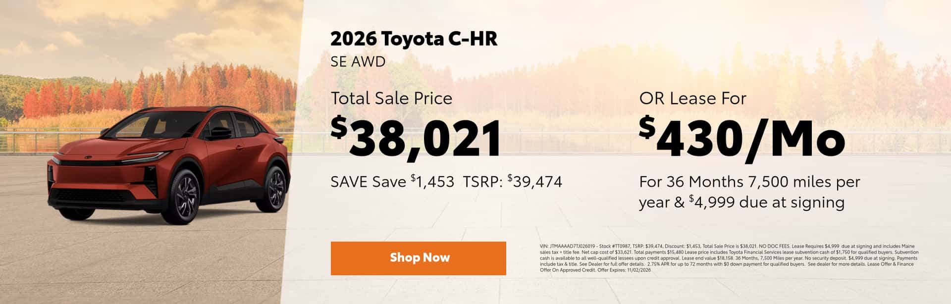 2026 Toyota C-HR Lease Offer & Discounts at Central Maine Toyota In Waterville, Maine
