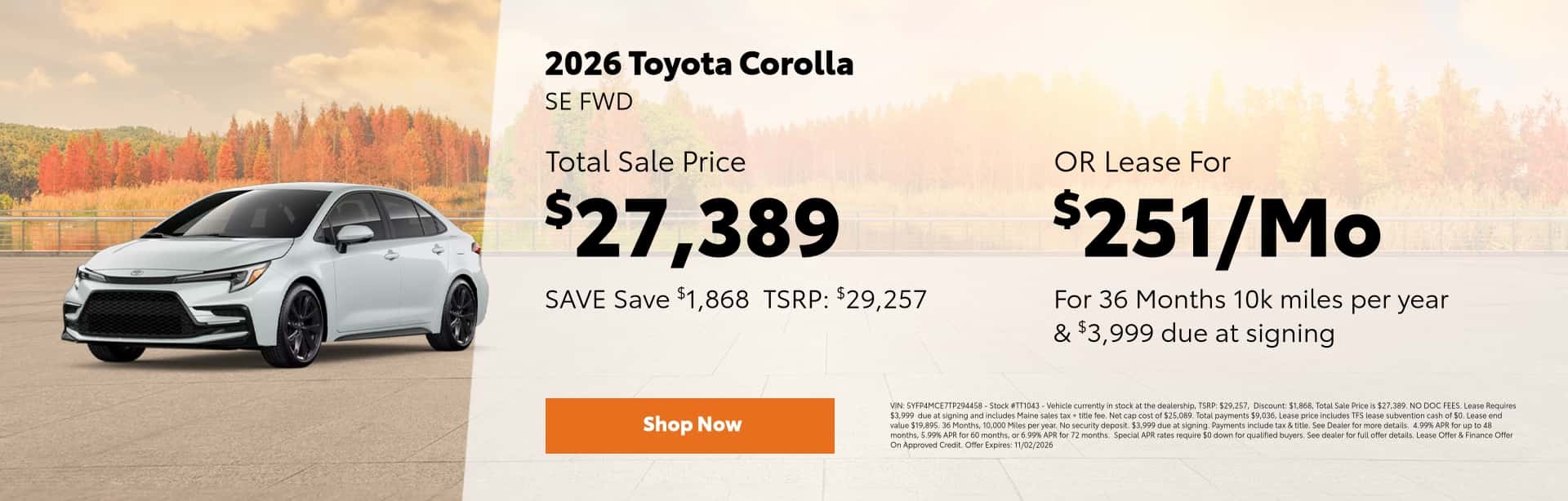 2026 Toyota Corolla Lease Offer & Discounts at Central Maine Toyota In Waterville, Maine