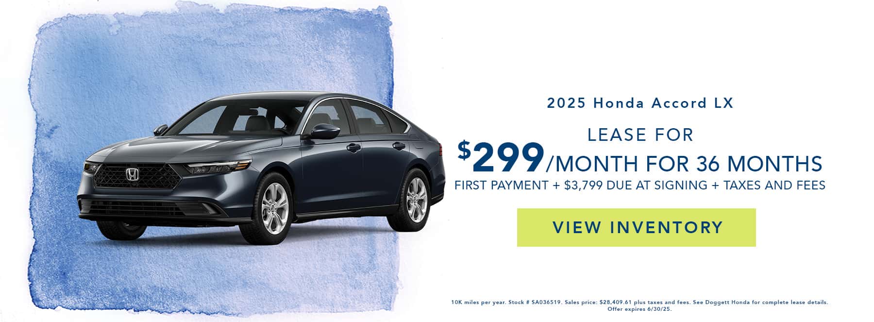Lease a 2025 Honda Accord as low as $299 per month with $3799 down