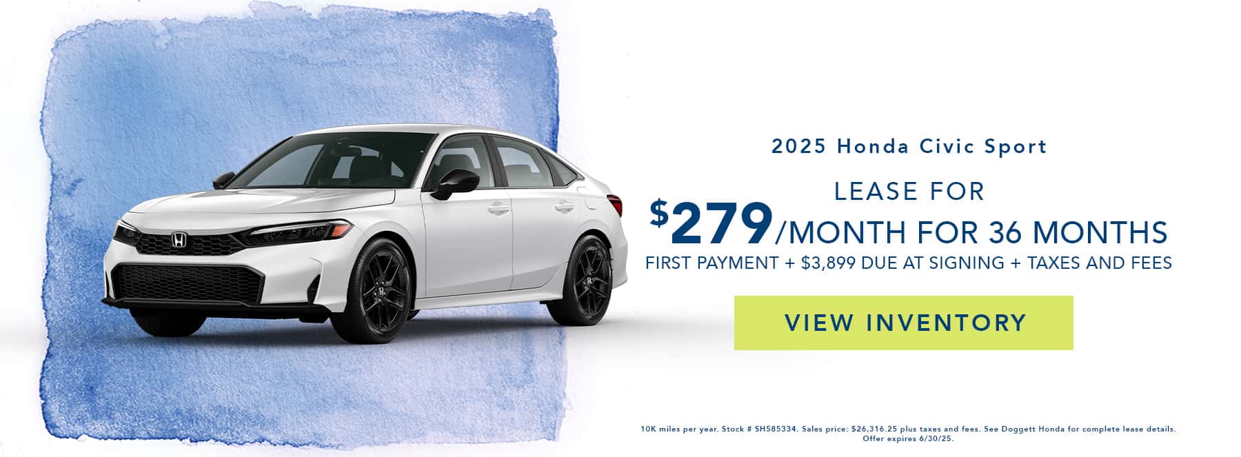 Lease a 2025 Honda Civic as low as $279 per month