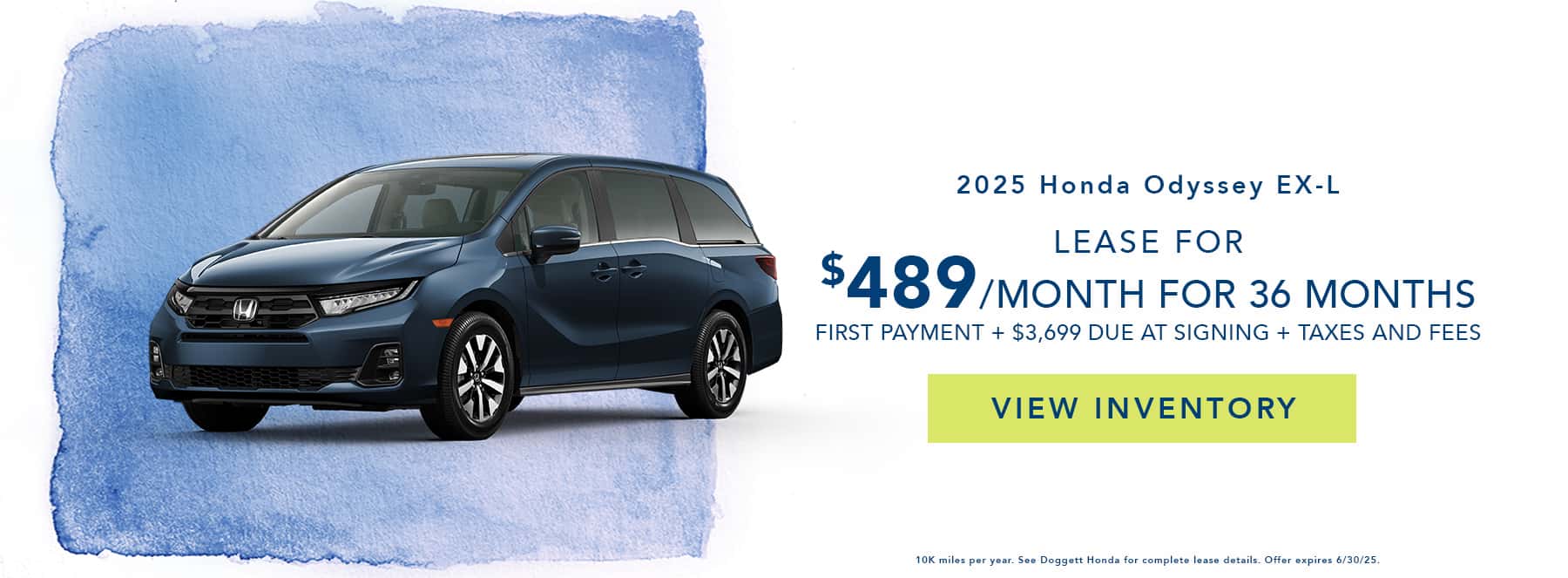 Lease a 2025 Odyssey as low as $489 per month with $3696 down