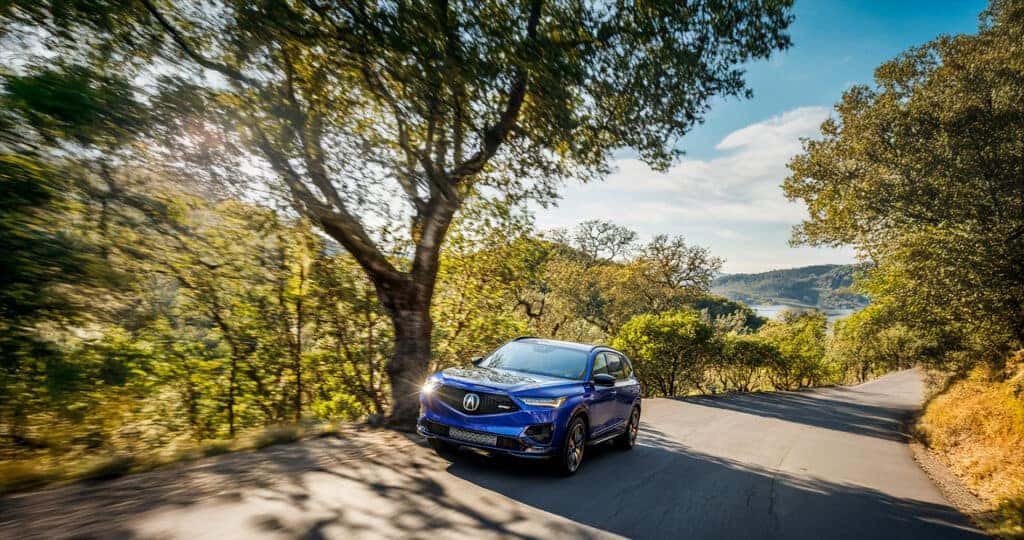 2025-Acura-MDX-Type-S-driving-through-a-forest-next-to-a-lake
