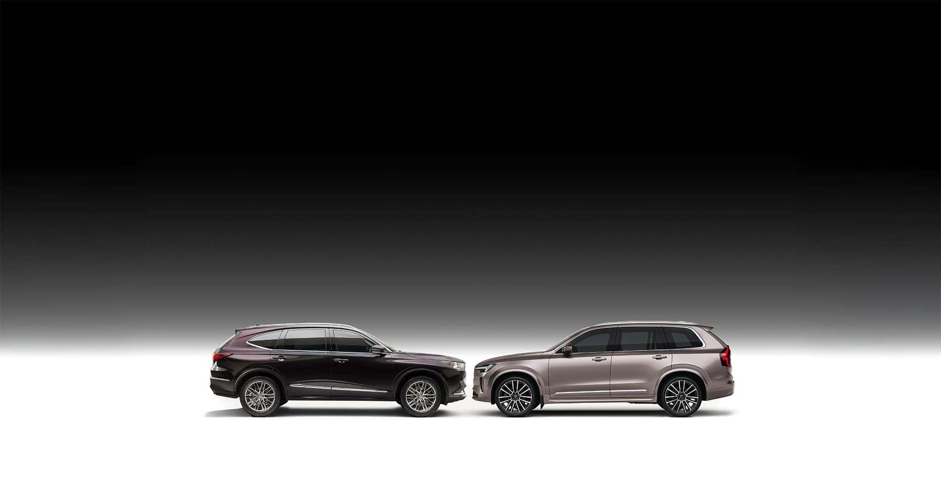 Acura vs Volvo models parked in studio setting