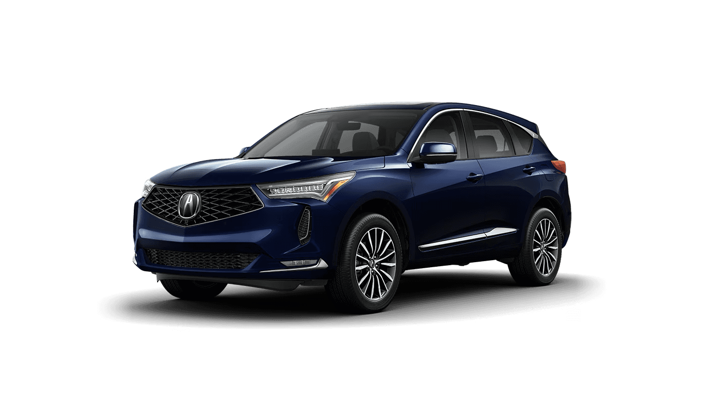 2026 Acura RDX Advance Package in blue with machine-finished alloy wheels, premium exterior styling, and Jewel Eye LED headlights