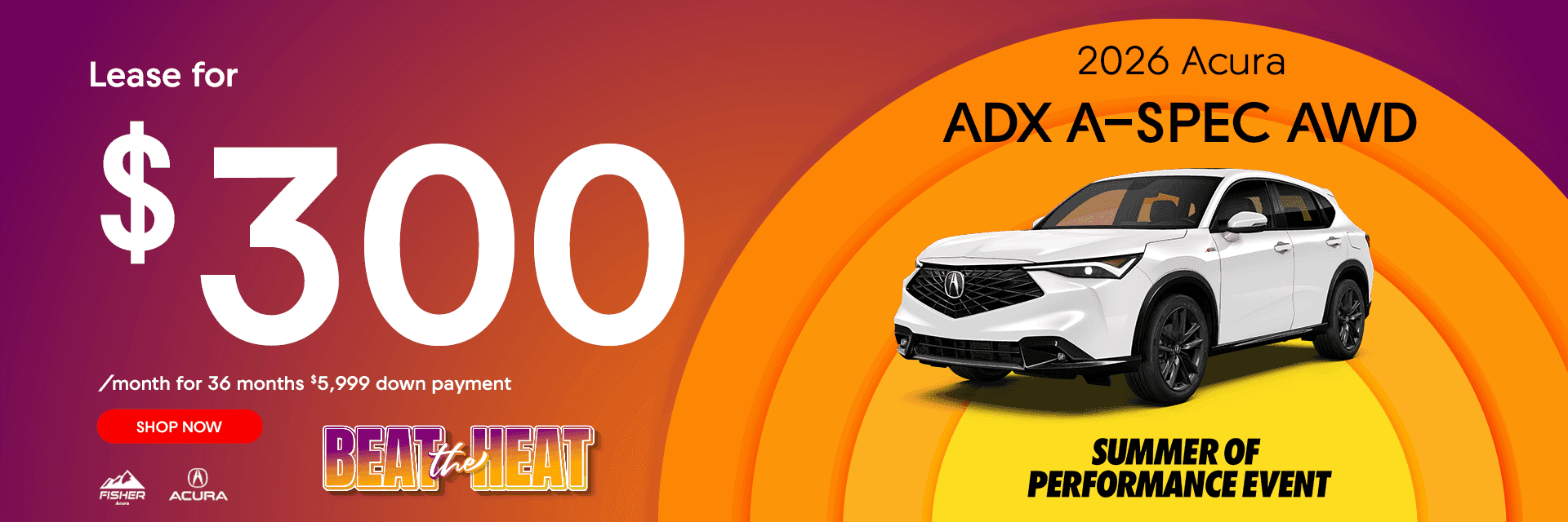 2026 Acura ADX ASPEC AWD Lease for $300 per month for 36 months. $5999 down payment