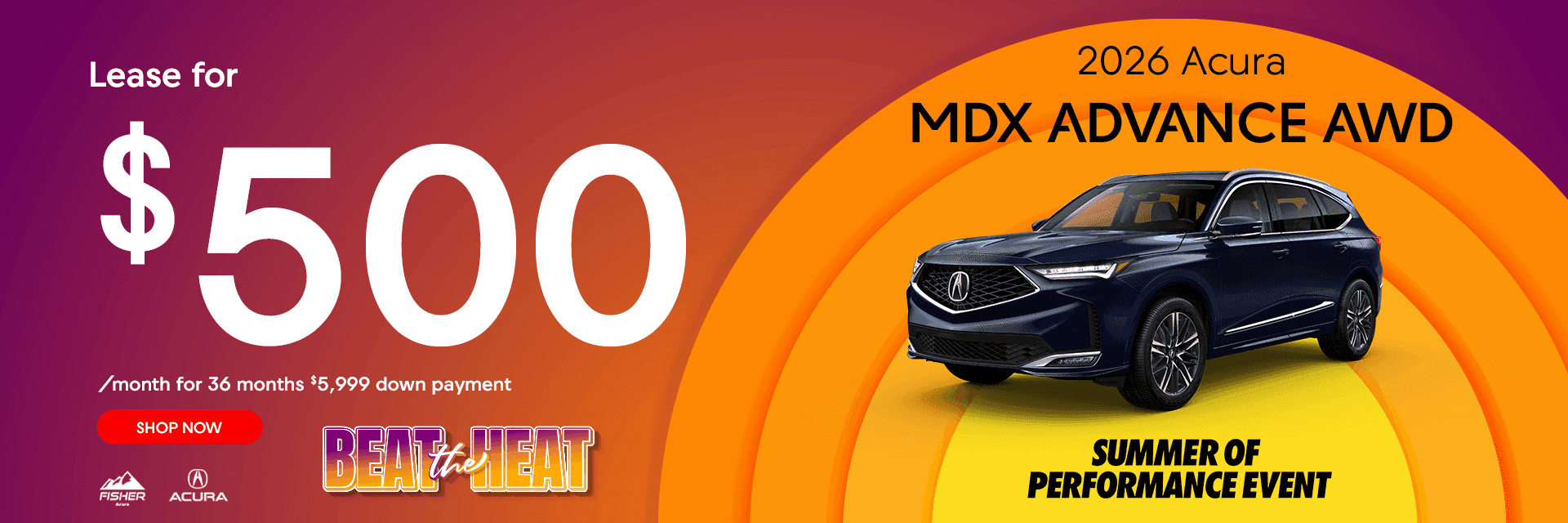 2026 Acura MDX ADVANCE AWD Lease for $500 per month for 36 months. $5999 down payment