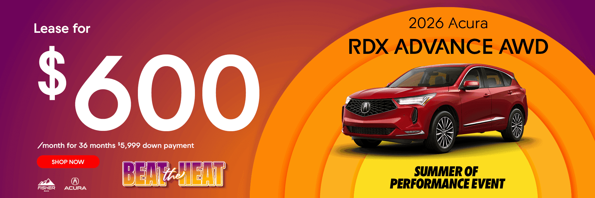 2026 Acura RDX ADVANCE AWD Lease for $600 per month for 36 months. $5999 down payment
