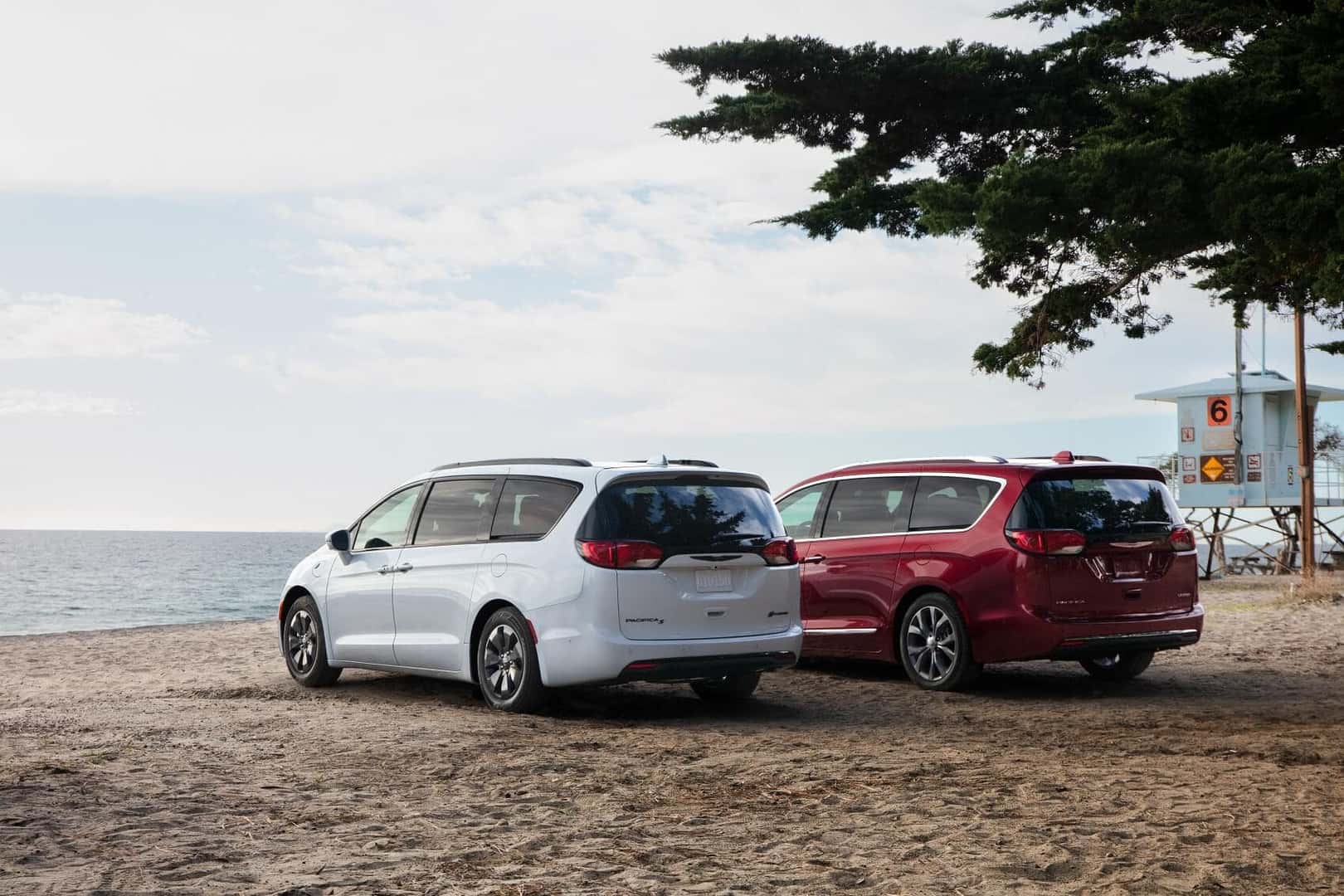 Chrysler Pacifica Minivans parked at the beach