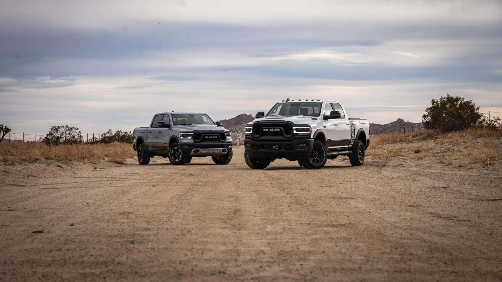Two Ram Trucks in the Desert