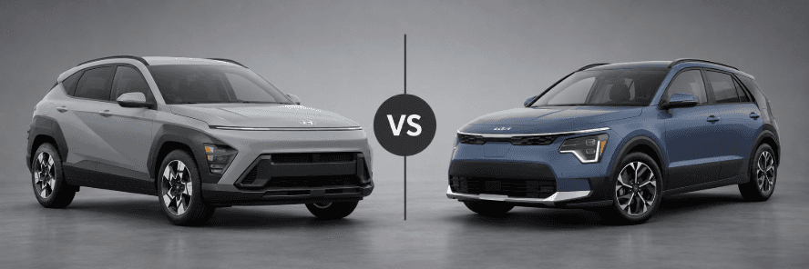 Hyundai Kona vs Kia Niro side-by-side comparison graphic