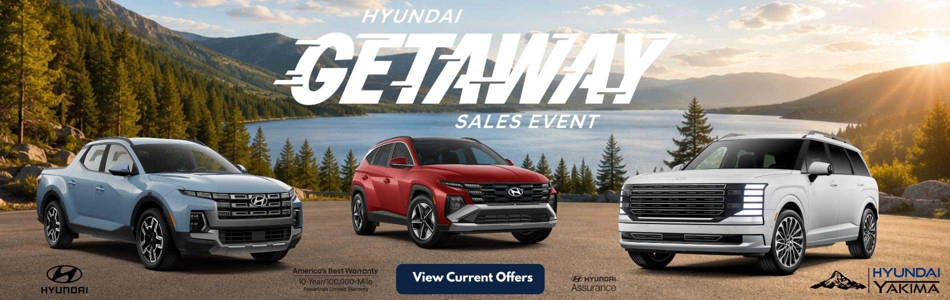 2026 Hyundai Santa Cruz, Tucson and Palisade featured in the Hyundai Getaway Sales Event for Hyundai of Yakima