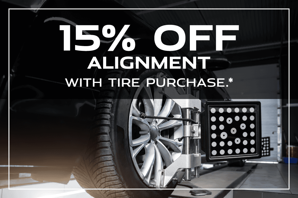 15% off alignment with tire purchase.