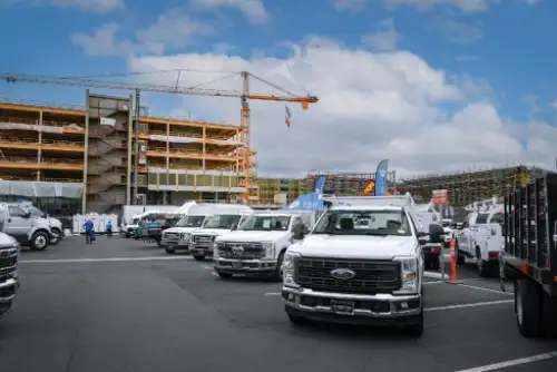 Commercial trucks and vans on display at the Fleet Solutions Expo