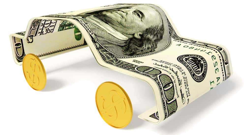 Money car on white background
