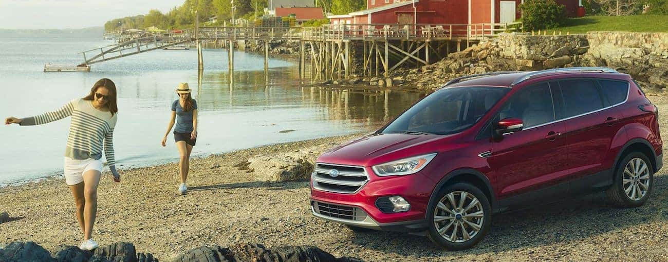 A red 2019 Ford Escape sits next to a quite harbor