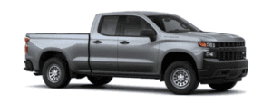 Silver 2019 Chevy Silverado on white, facing right