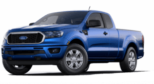 A blue 2019 Ford Ranger is facing left.
