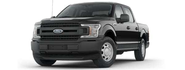A black 2019 Ford F150 facing left on white