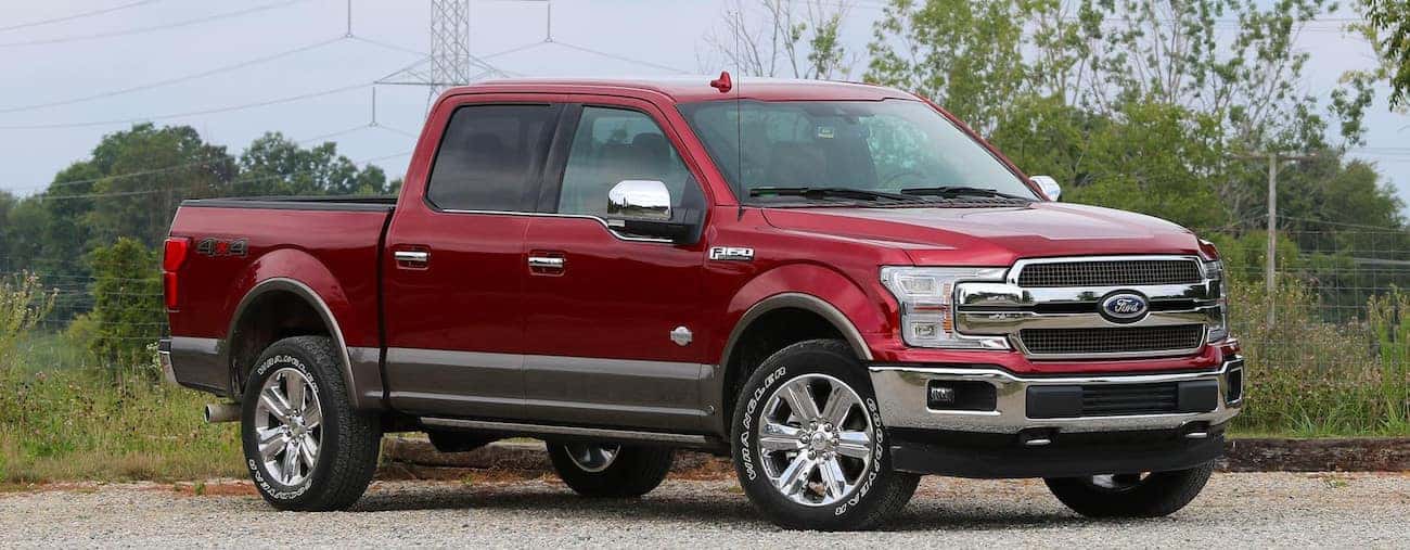 A red 2019 Ford F150 king ranch