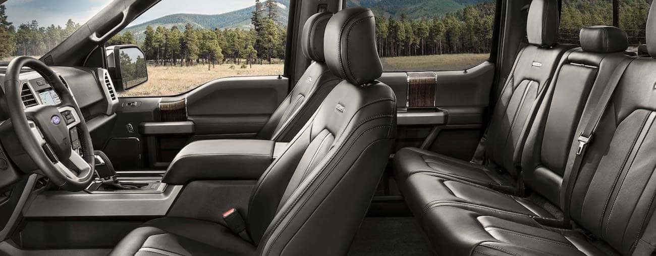 The high tech black interior of the 2019 Ford F-150