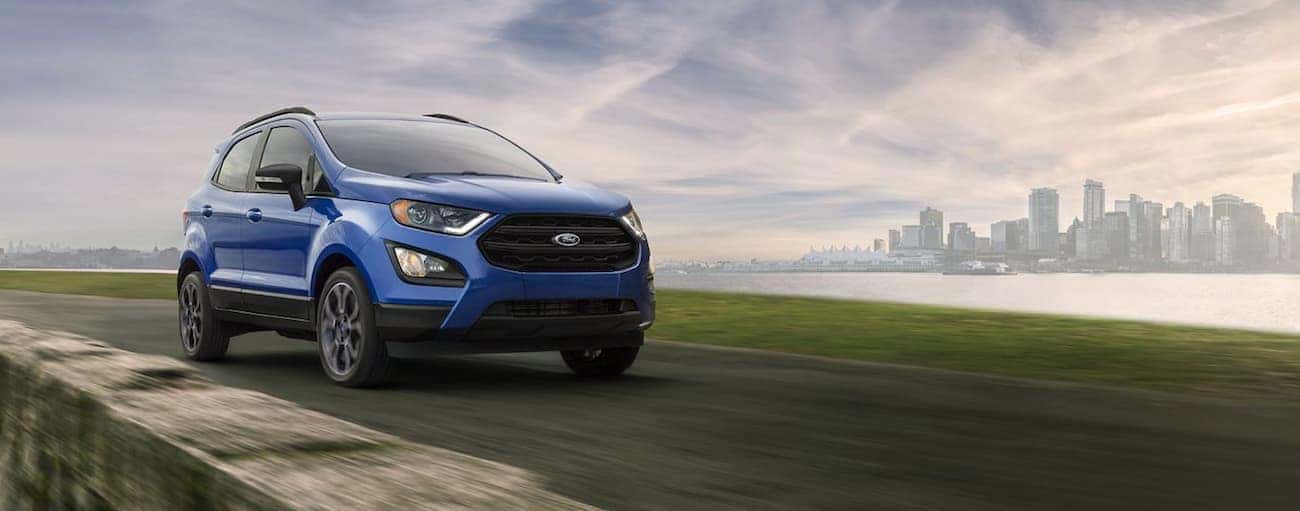 A blue EcoSport drives off with a win for 2019 Ford EcoSport vs 2019 Jeep Renegade