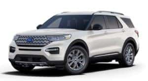 A white 2020 Ford Explorer is facing left.