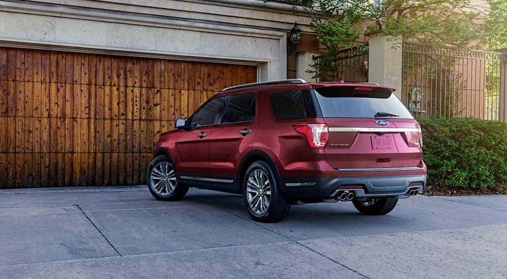 A red 2019 Ford Explorer, popular among current Ford models, is parked in a driveway.