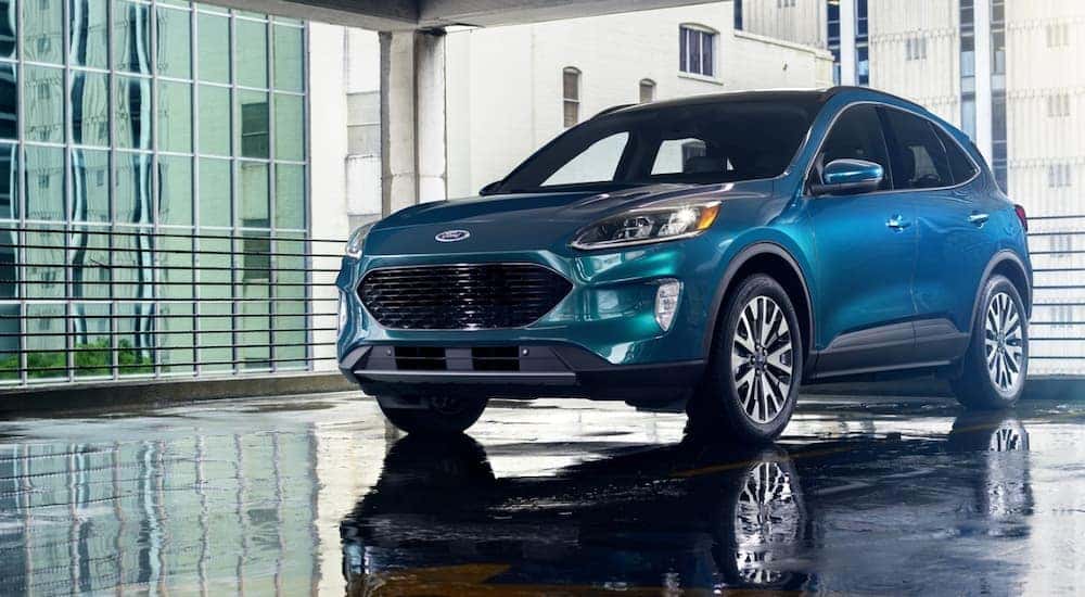 A blue 2020 Ford Escape is parked in a Cincinnati, OH, parking garage.