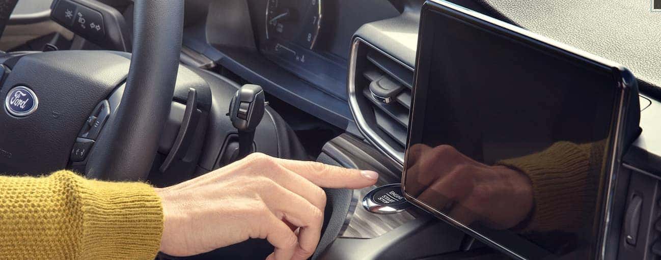 A close up of the infotainment system inside the 2020 Ford Explorer is shown.