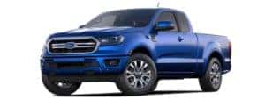 A blue 2020 Ford Ranger is facing left.