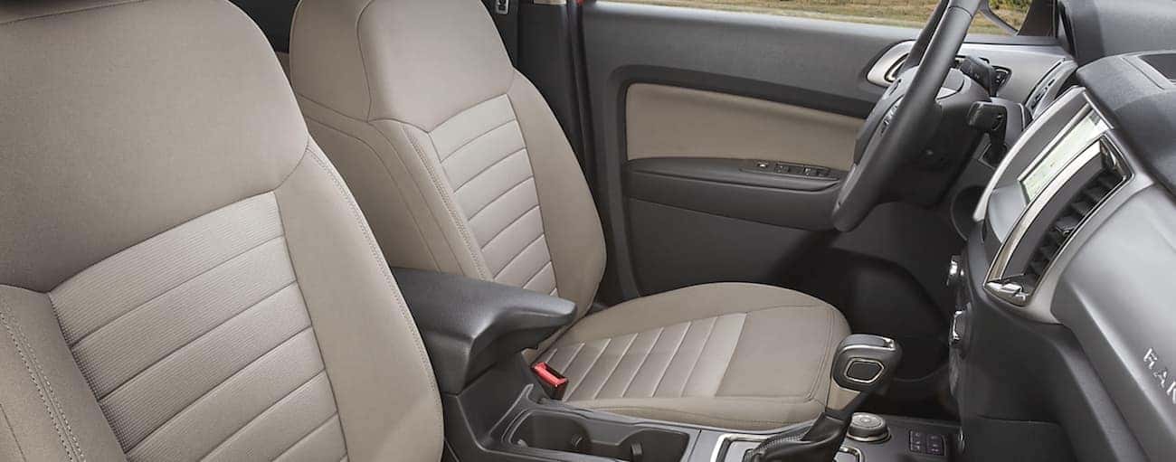 The cream interior of a 2020 Ford Ranger is shown.