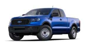 A blue 2020 Ford Ranger is angled left on a white background.