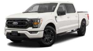 A white 2021 Ford F-150 is angled left.