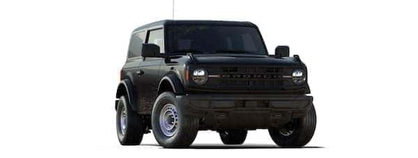 A black 2021 Ford Bronco 2-door is angled right.