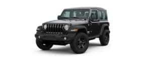 A black 2020 Jeep Wrangler is angled left.