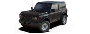 A black 2021 Ford Bronco 2-door is angled left and shown from a high angle.