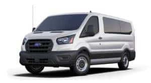 A white 2020 Ford Transit is angled left.