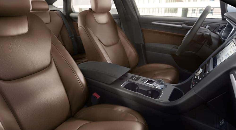 The brown interior is shown in a 202 Ford Fusion.