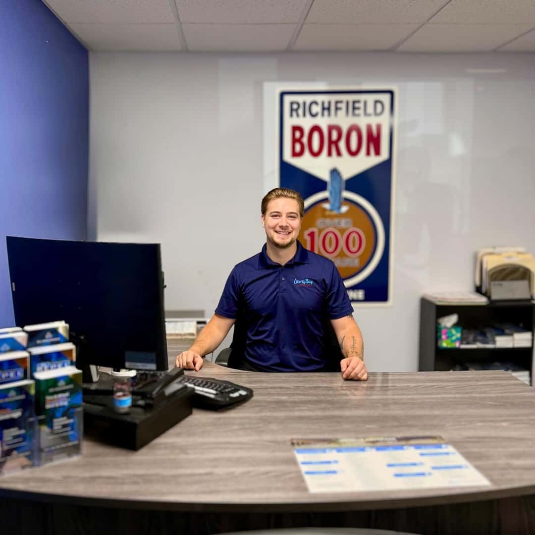 Kurtis in the finance office at Liberty Bay Auto