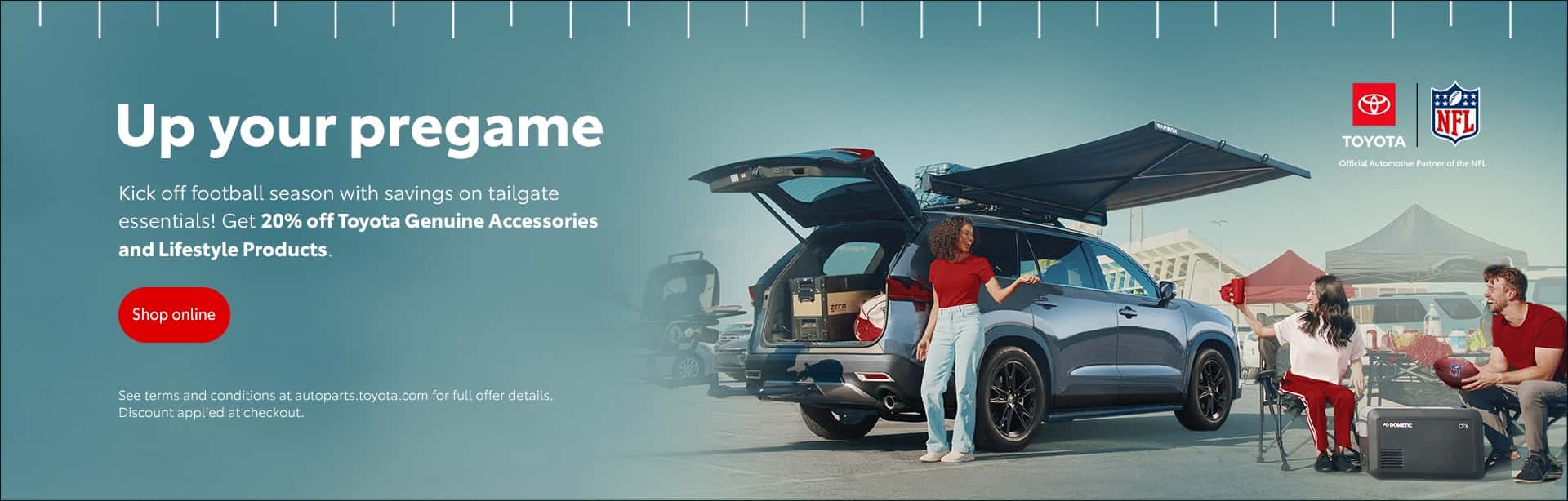 accessories promotion with Toyota vehicle parked at a parking lot for a tailgate