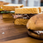 Diagonal view of a row of sandwiches