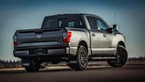 Back view of a gray 2022 Nissan Titan truck