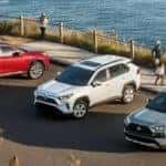 2020 RAV4 models parked by the water