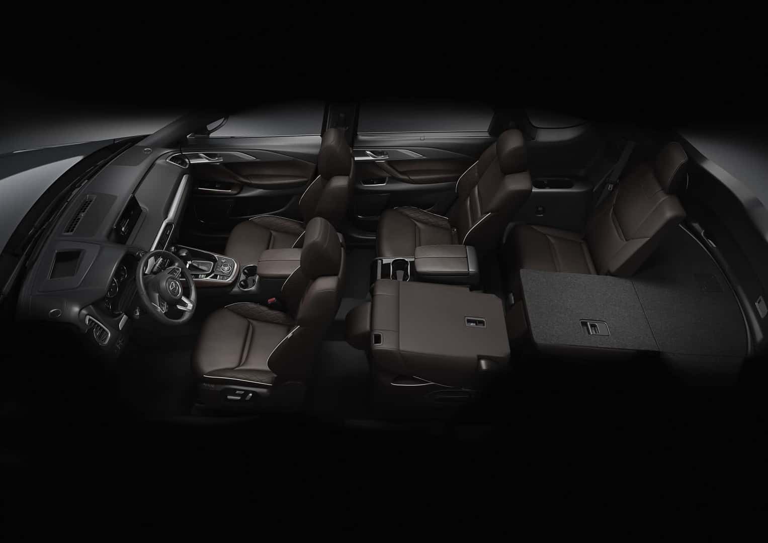 2021 Mazda CX-9 ariel view of cabin three rows of seats two seats folded