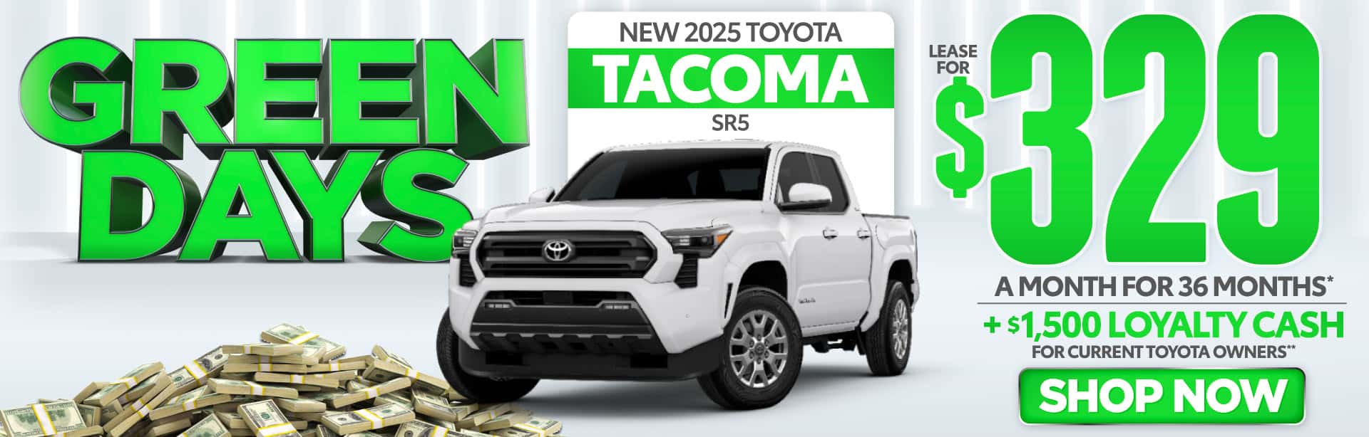 NEW 2025 TOYOTA TACOMA SR5 "LEASE FOR: $329 A MONTH FOR 36 MONTHS* + $1,500 LOYALTY CASH FOR CURRENT TOYOTA OWNERS**"