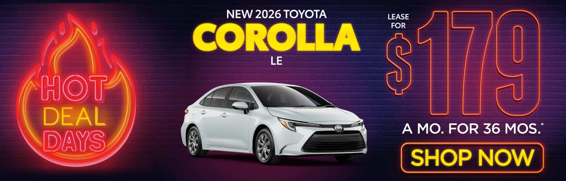 New 2026 Toyota Corolla LE Lease for $179/Mo for 36 Months*