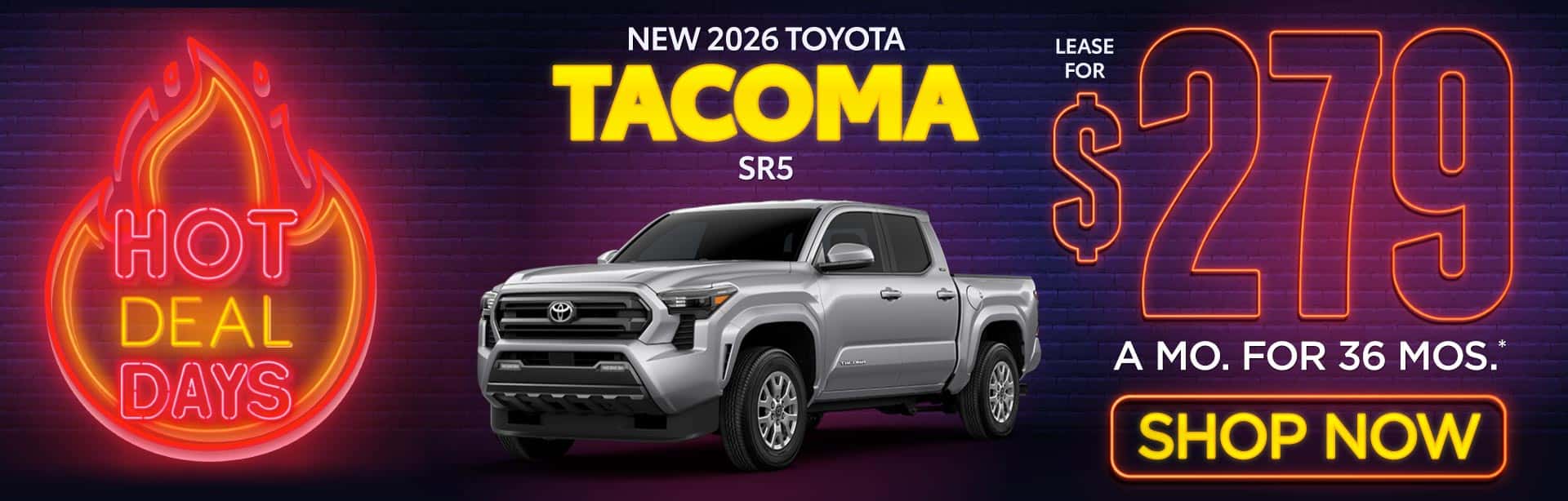 New 2026 Toyota Tacoma SR5 Lease for $279/Mo for 36 Months*